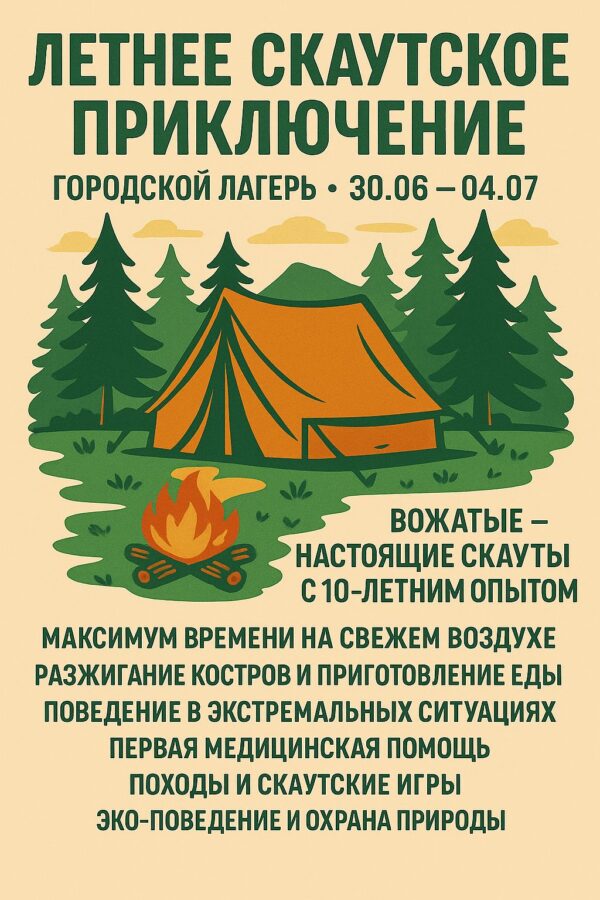 Летнее скаутское приключение в городе!  30 июня – 4 июля Возраст 7-9 лет